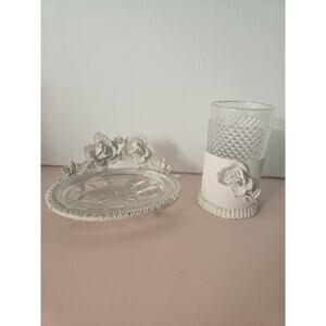 Vintage Hollywood Regency Metal & Glass Tumbler & Soap Dish